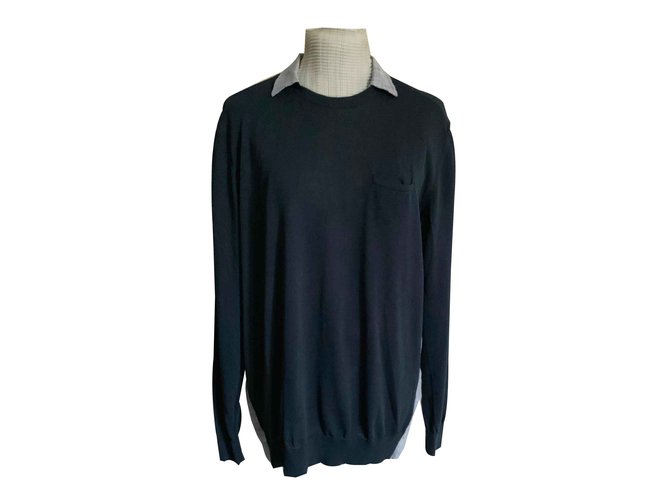 Autre Marque maglione maglia cotone e lino blu navy e blu T. XL