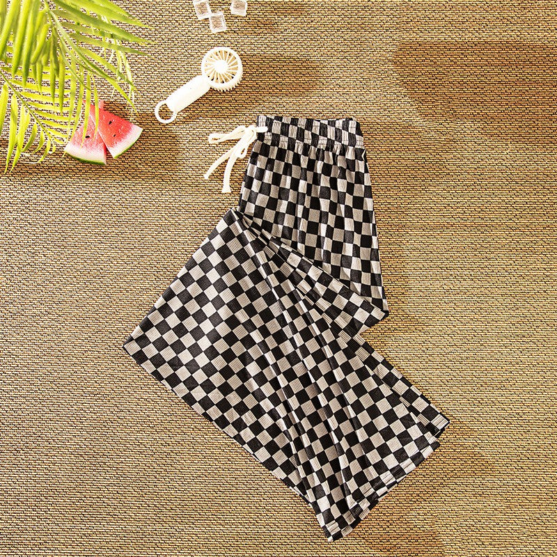 Pantalone stampa geometrica comodo e leggero a vita alta da donna