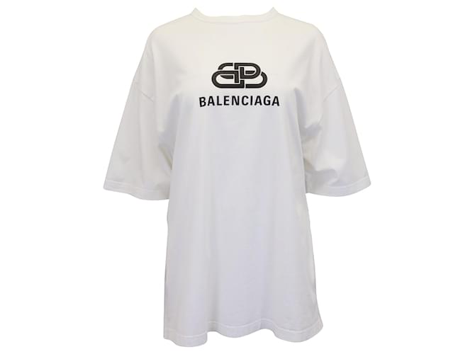 T-shirt oversize Balenciaga con stampa logo BB in cotone bianco
