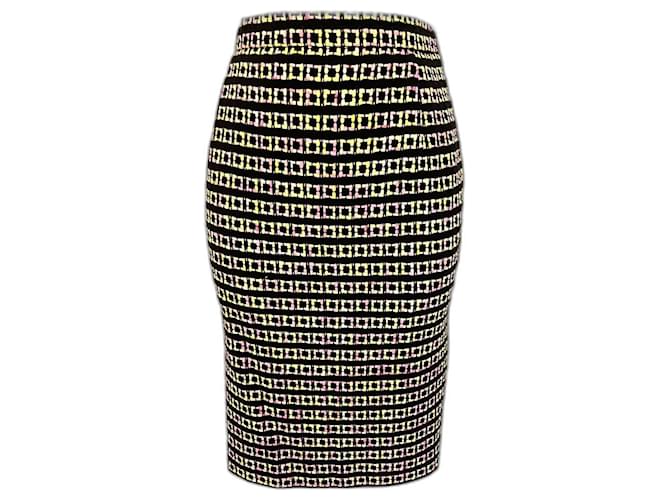 Escada Margaretha Ley Gonna a tubino nera pastello vintage da donna UK 10 US 6 Unione Europea 38 Nero Rosa Giallo