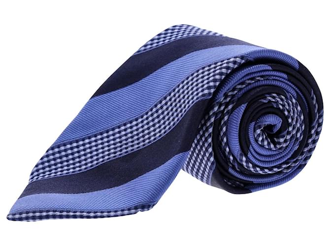 Ermenegildo Zegna Cravatta Stampa Righe in Seta Blu