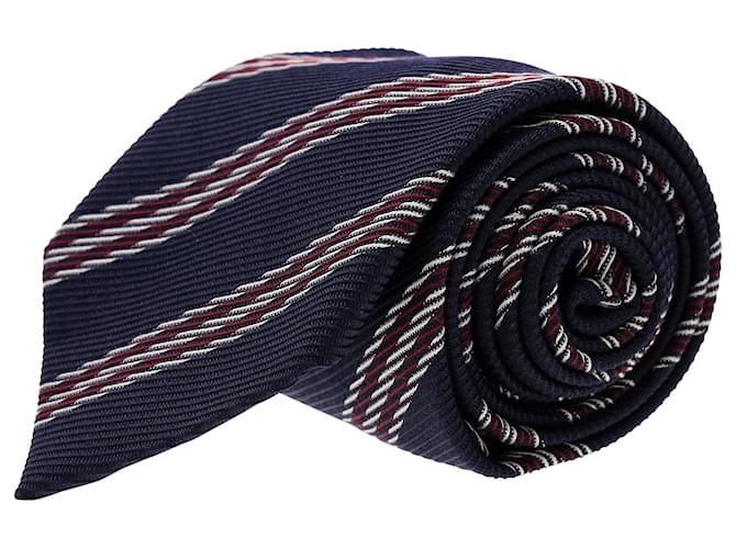 Ermenegildo Zegna Cravatta Stampa Righe in Seta Navy