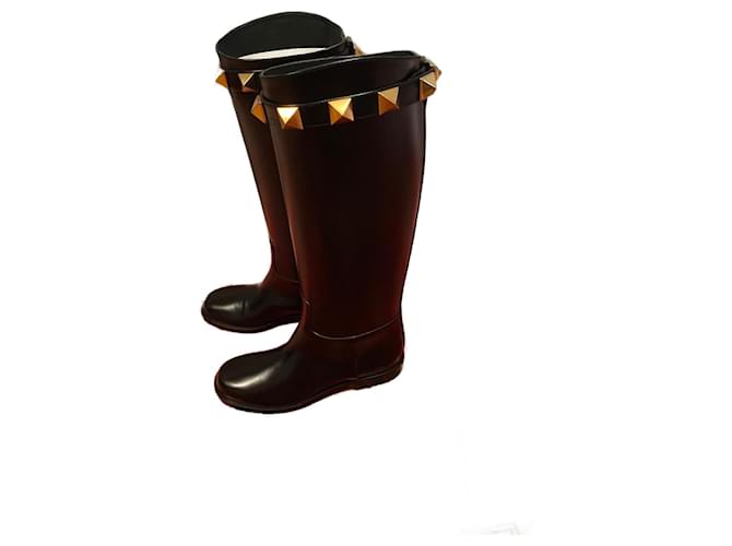 Valentino Garavani stivale con borchia romana in pelle di vitello Nero