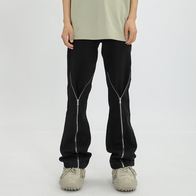 Jeans con cerniera su stinco in stile hip-hop american high street