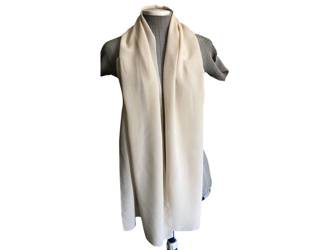 Autre Marque nuova stola in crepe di seta bianca 170 * 38 cm Bianco sporco