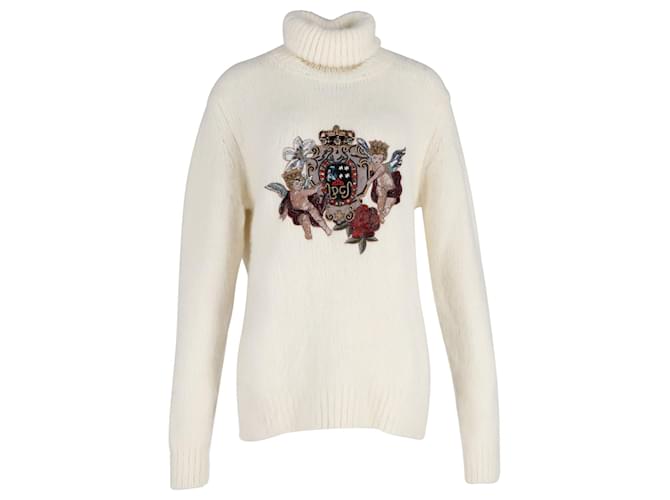 Maglione dolcevita decorato Dolce & Gabbana in acrilico ecrù Bianco Crudo