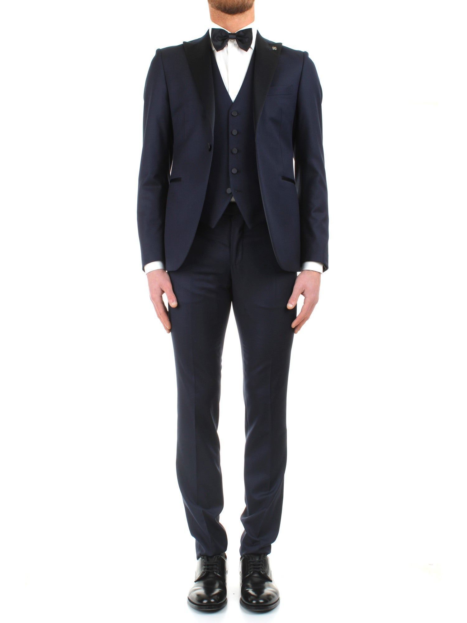 SMOKING CON GILET TAGLIATORE BLU APERTO