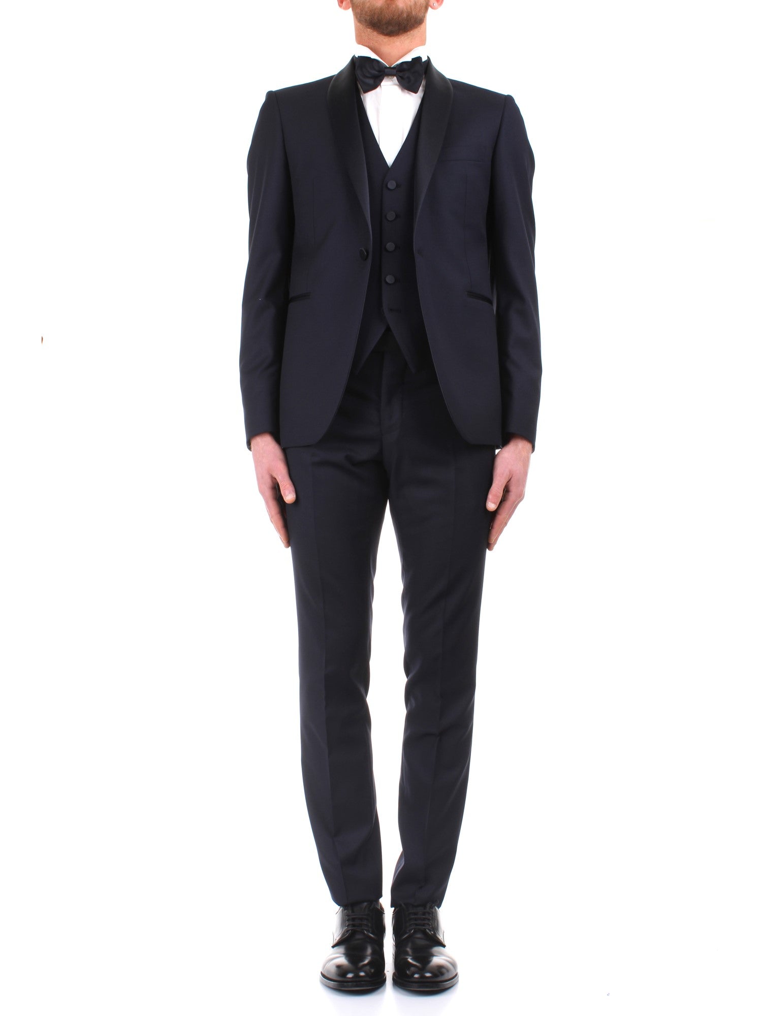 SMOKING CON GILET TAGLIATORE BLU