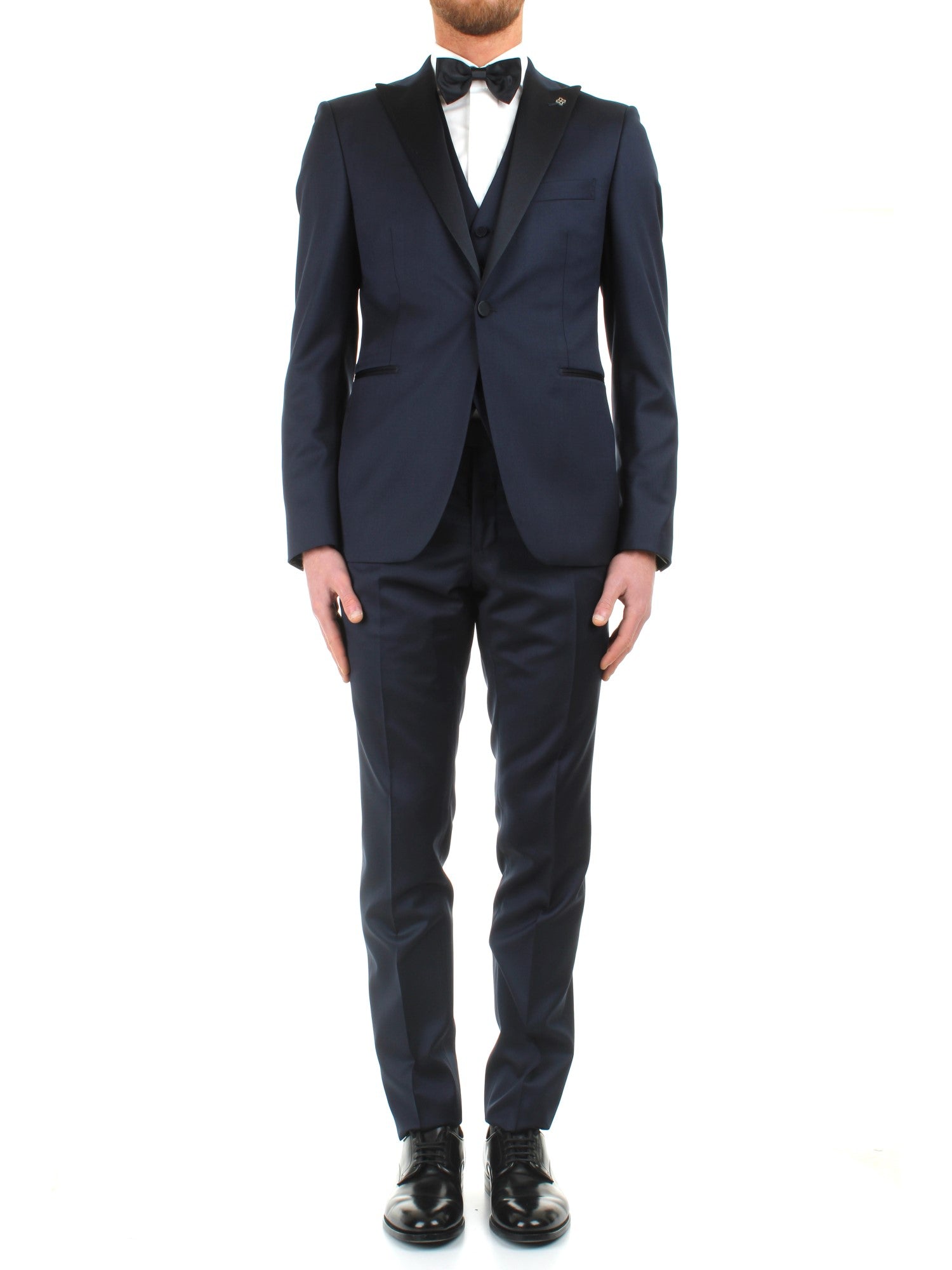 SMOKING CON GILET TAGLIATORE BLU APERTO