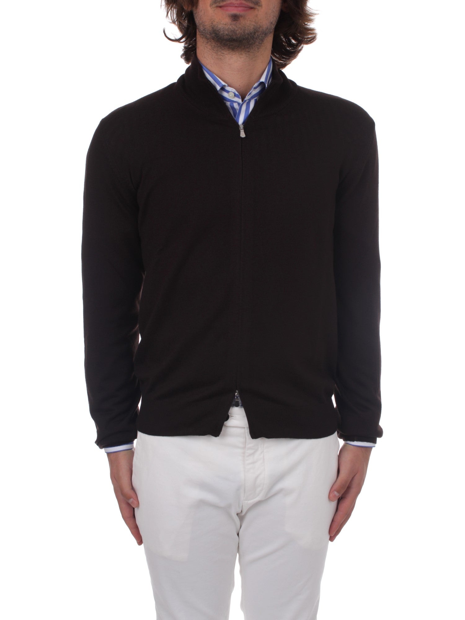 MAGLIA CON ZIP LA FILERIA MARRONE 195