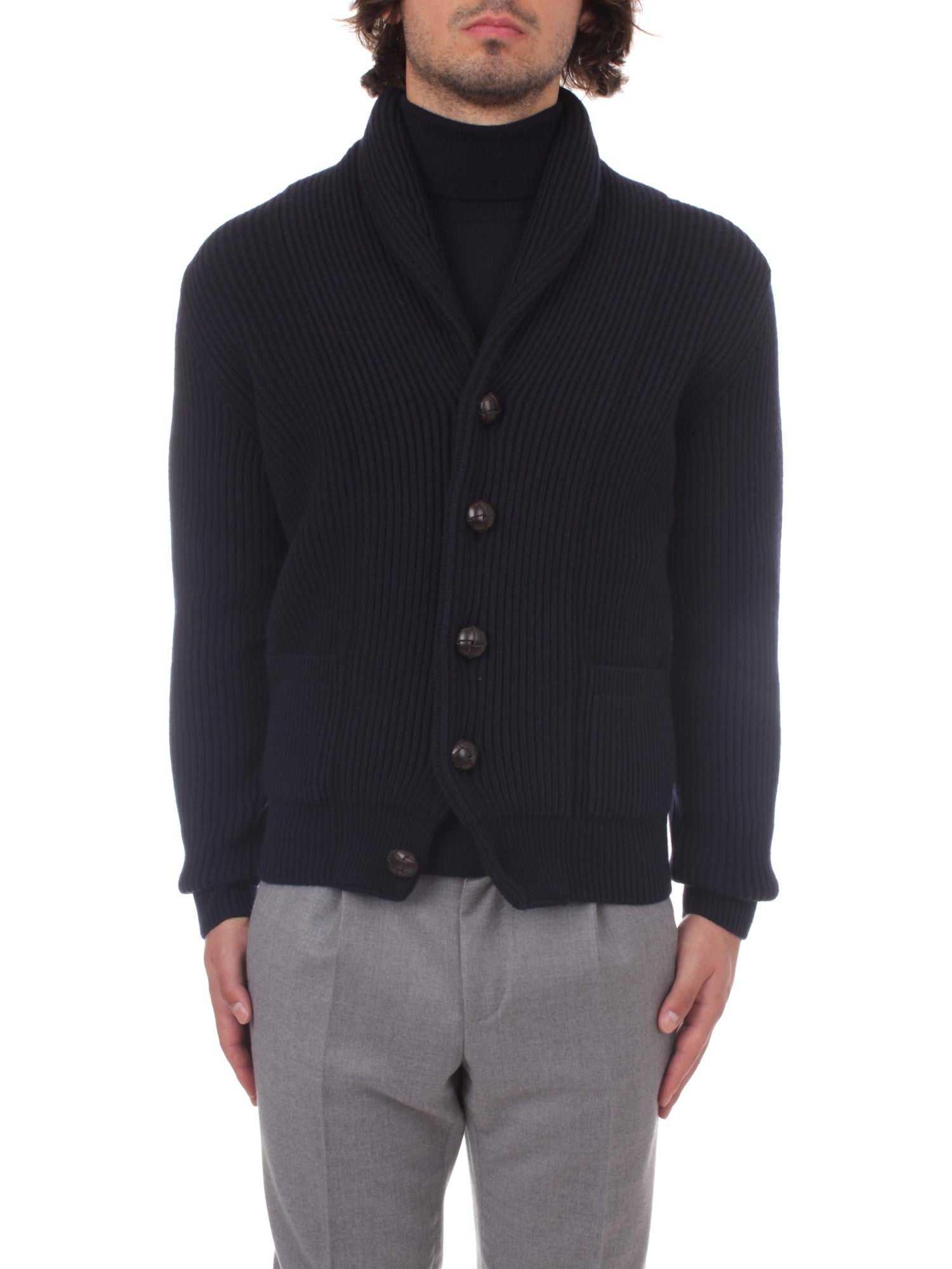 CARDIGAN MCGEORGE ENGLISH RIB BLU 300