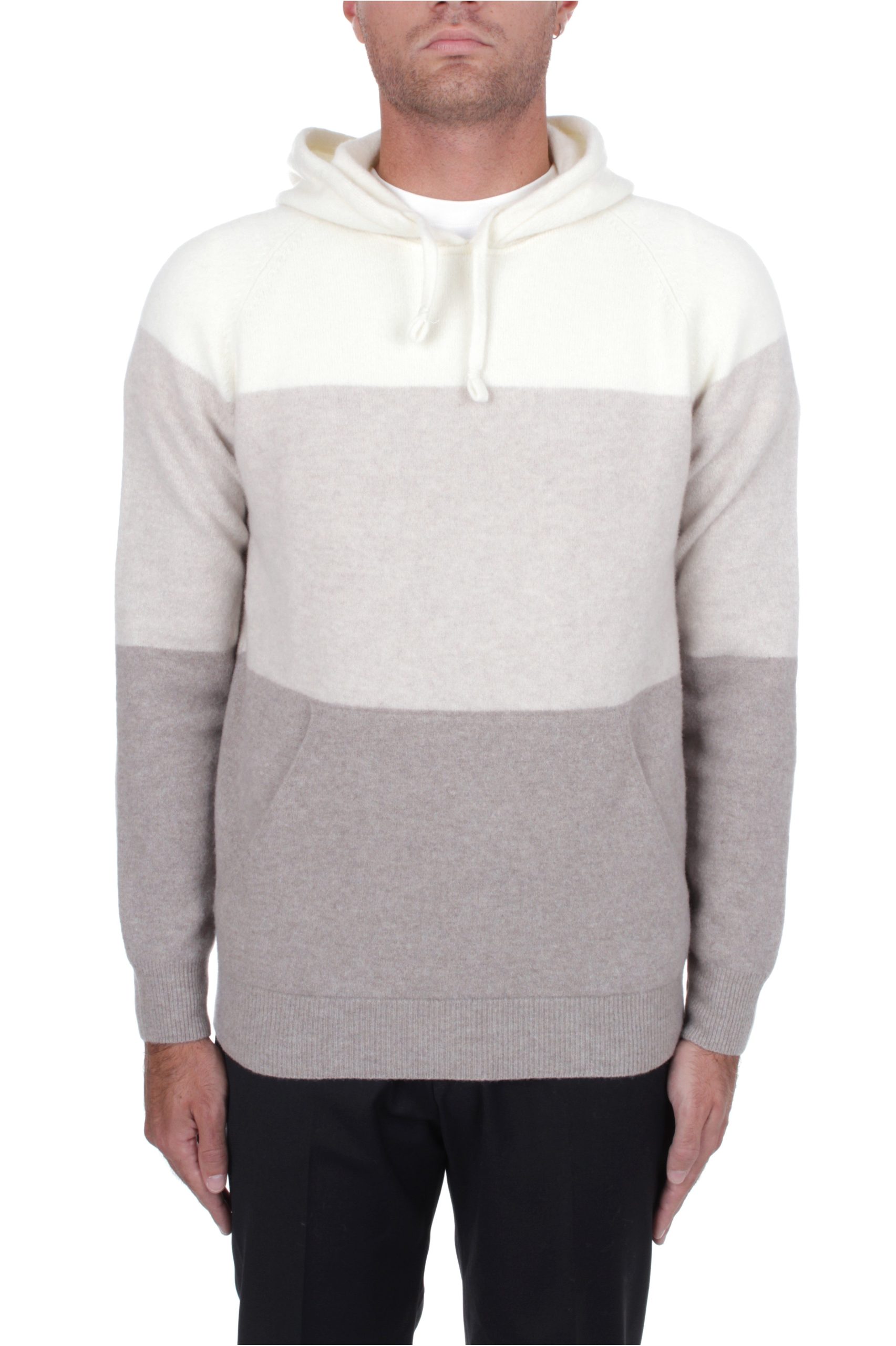 FELPA IN MAGLIA CON CAPPUCCIO H953 MARS TORTORA/BEIGE/ECRU' 131002