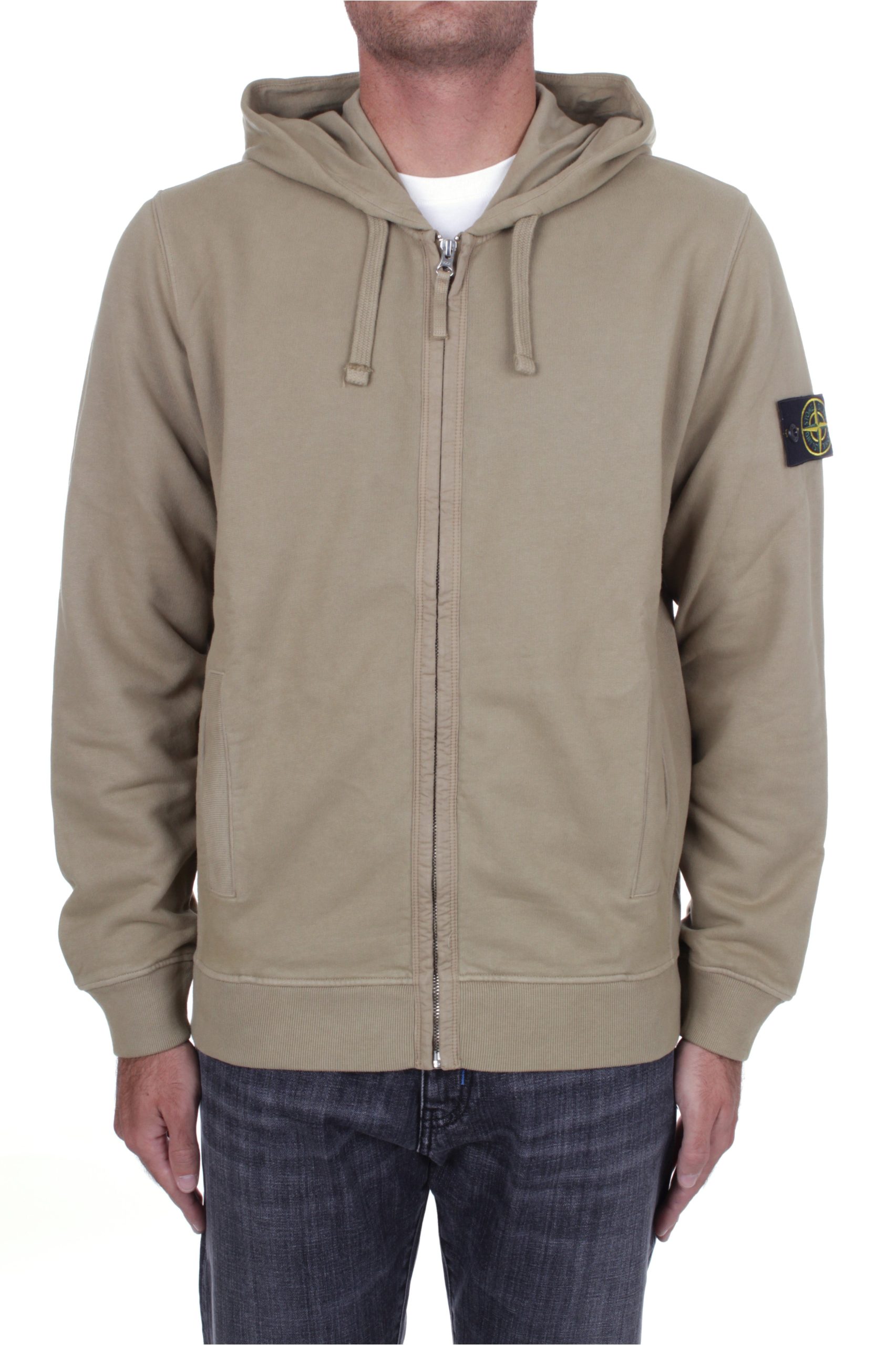 FELPA CON CAPPUCCIO E ZIP STONE ISLAND BISCOTTO V0094