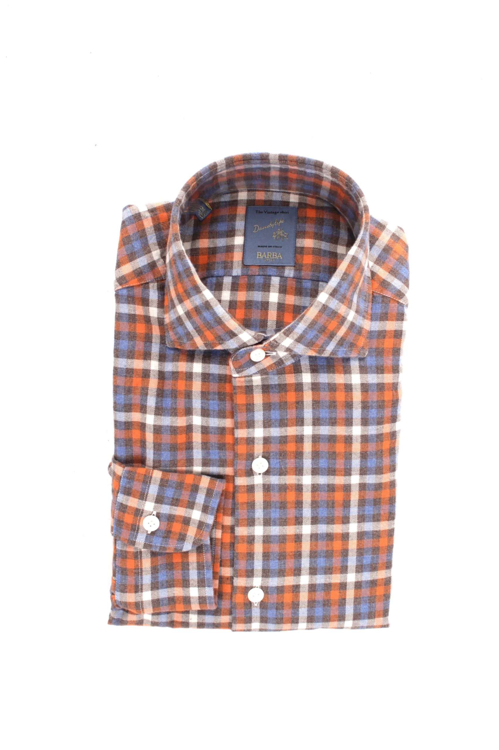 CAMICIA COLLO FRANCESE BARBA QUADRI BIANCO BLU MARRONE ARANCIONE 1