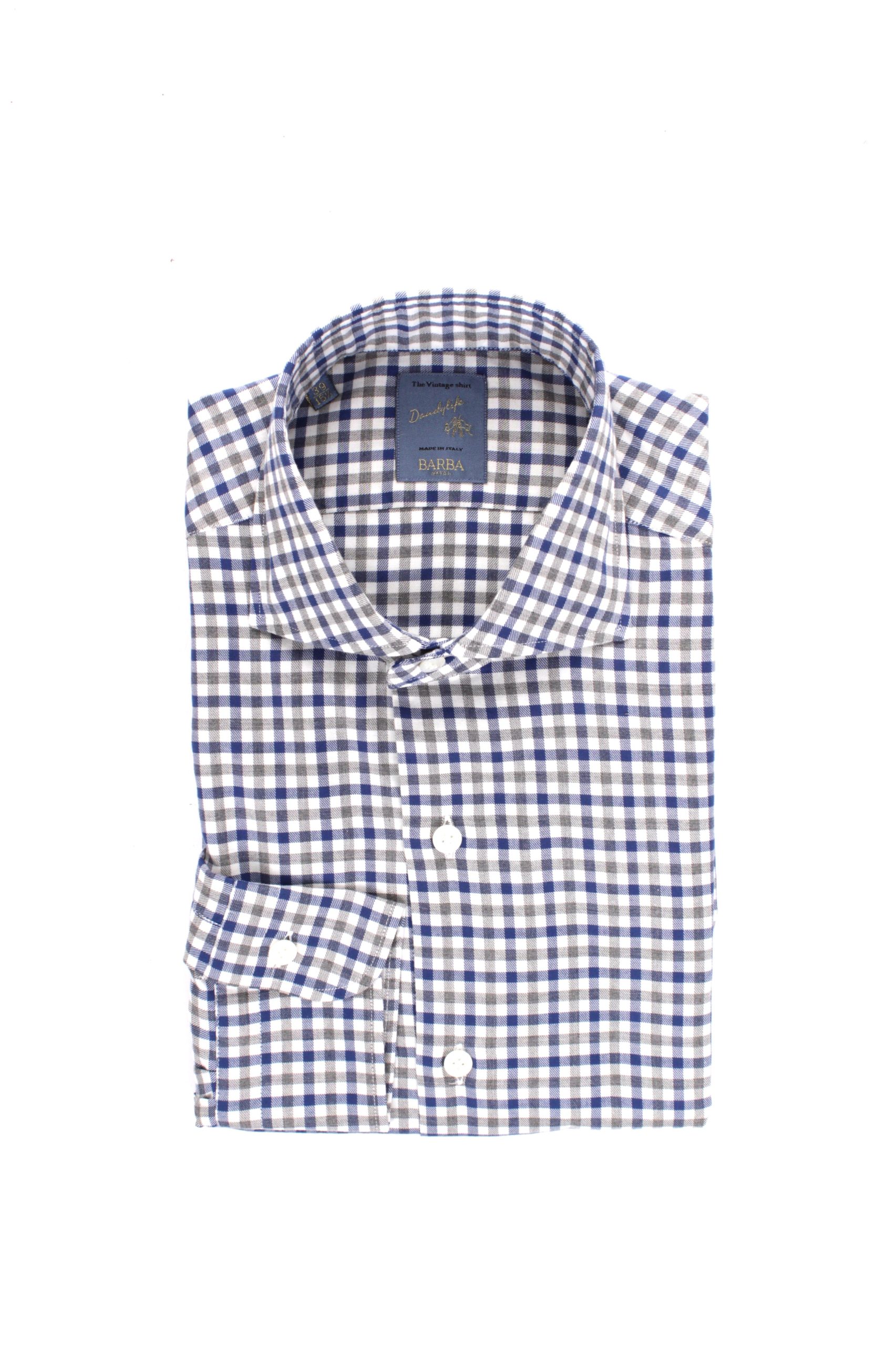 CAMICIA COLLO FRANCESE BARBA QUADRETTI BIANCO BLU 1