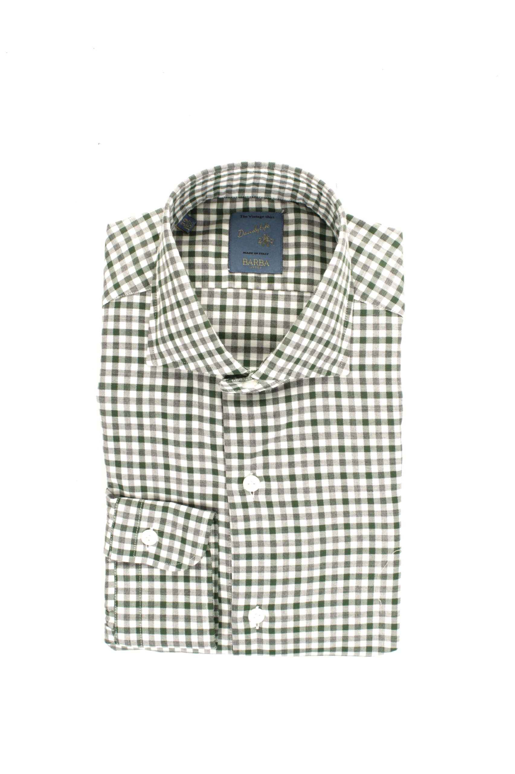 CAMICIA COLLO FRANCESE BARBA QUADRETTI BIANCO VERDE 3