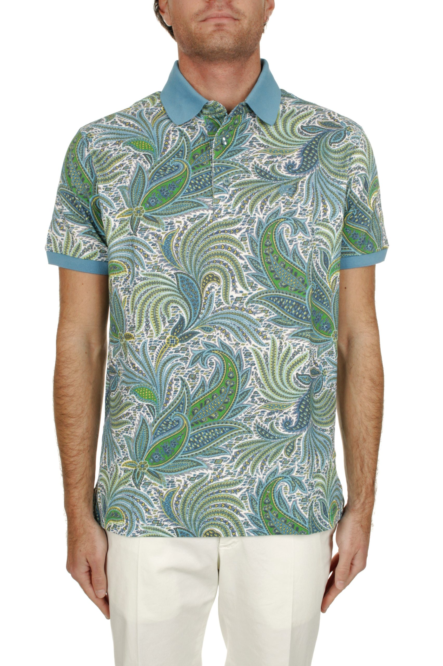 POLO MANICHE CORTE ETRO ROMA CELESTE X0883