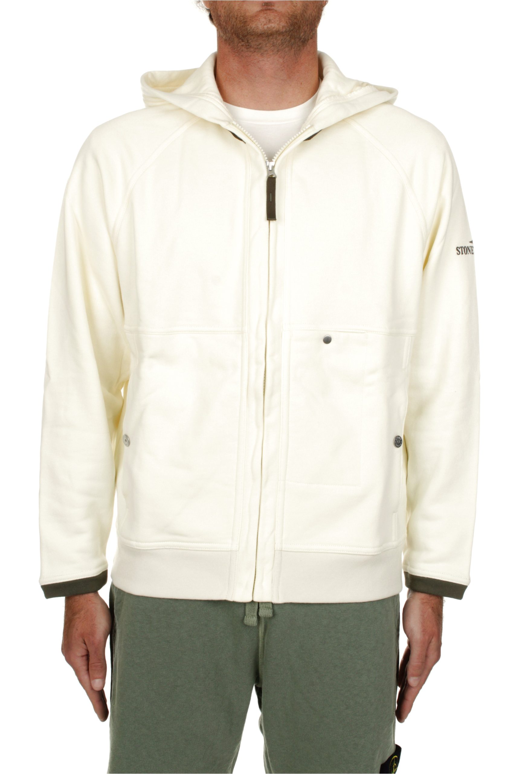 FELPA CON ZIP E CAPPUCCIO STONE ISLAND AVORIO V0093