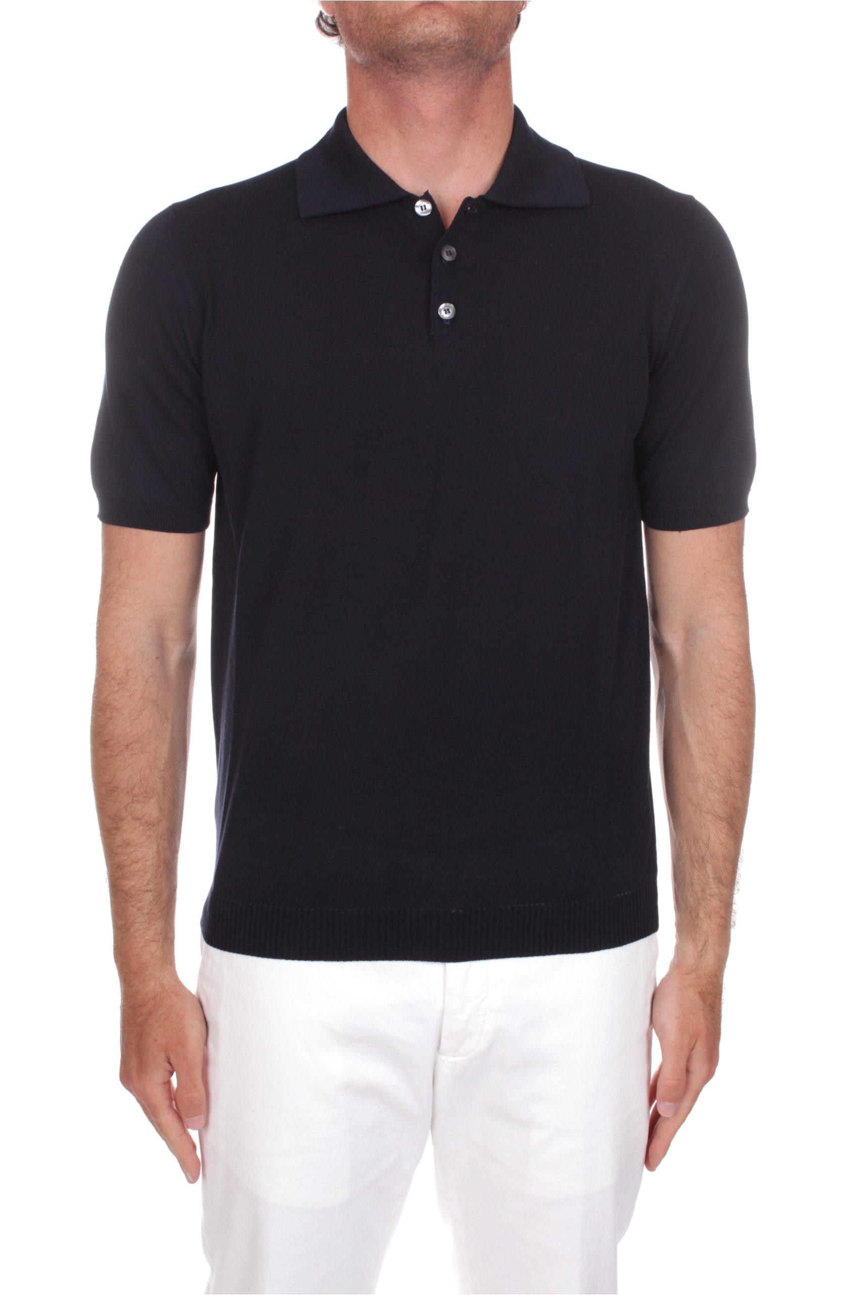 POLO MANICHE CORTE ALPHA STUDIO CREPE BLU NOTTE 1001