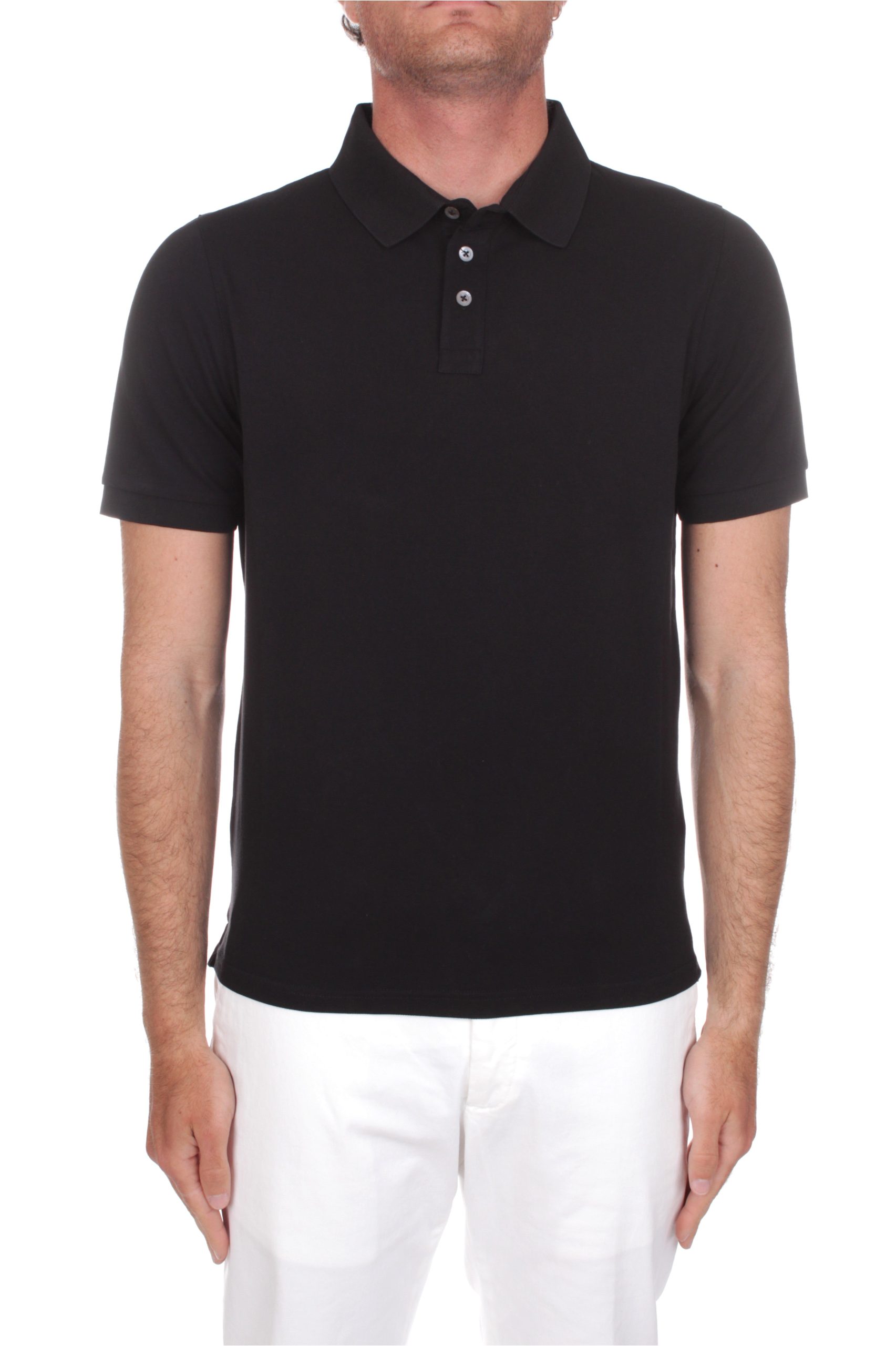 POLO MANICHE CORTE ALPHA STUDIO PIQUET NERO 1002