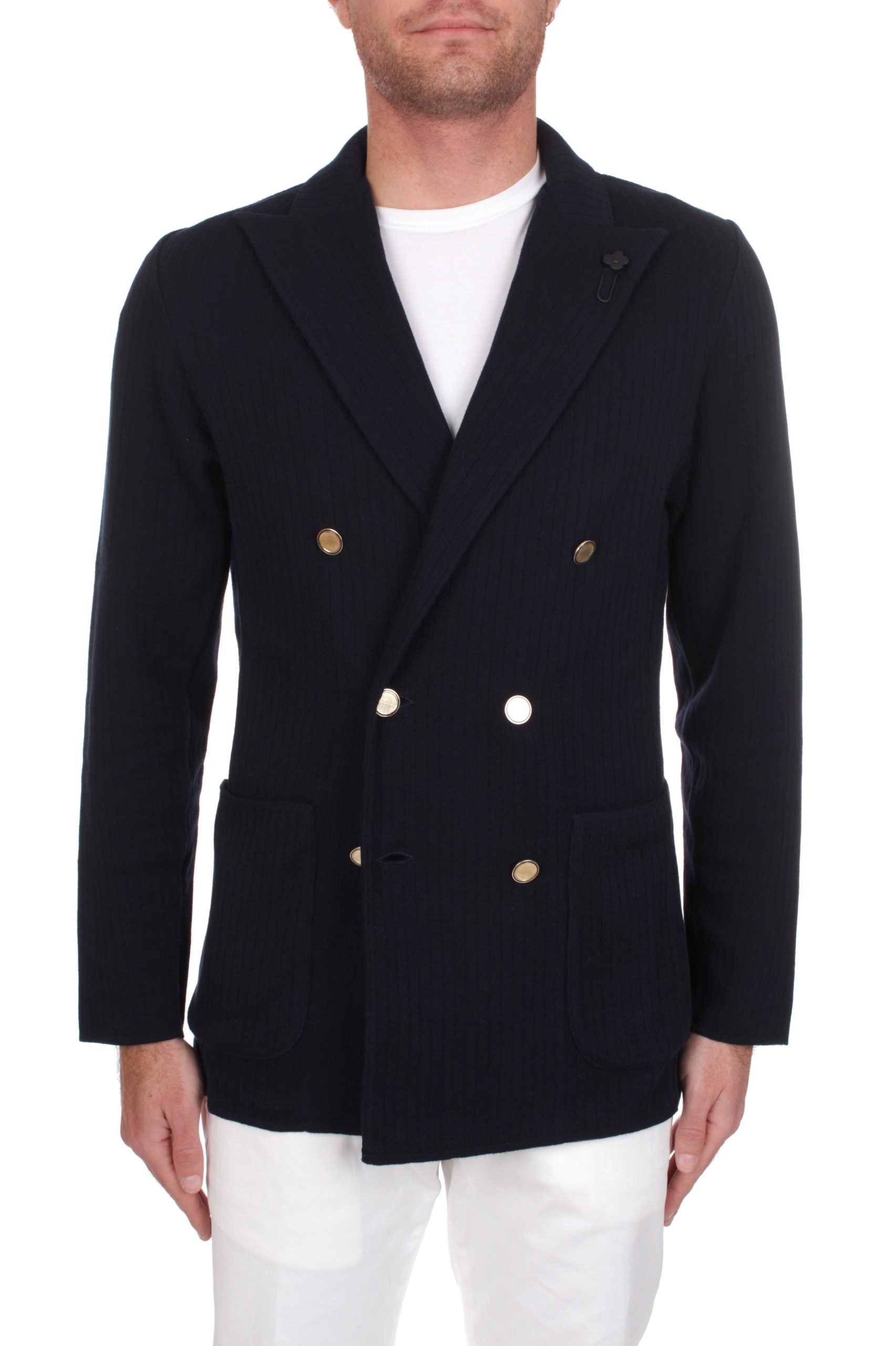 BLAZER DOPPIOPETTO IN MAGLIA LARDINI BLU 850