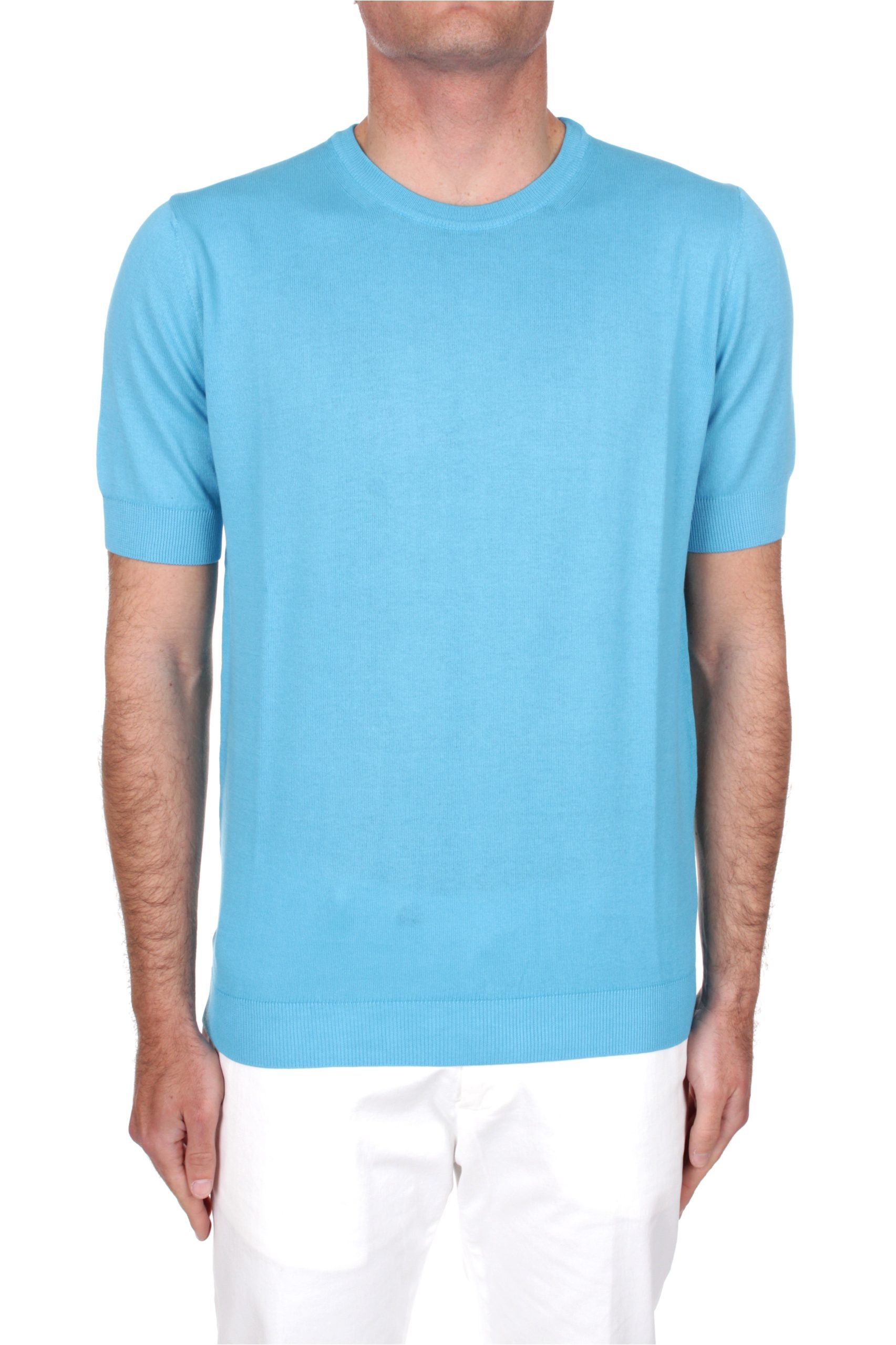 T-SHIRT MANICHE CORTE IN MAGLIA H953 TURCHESE 69