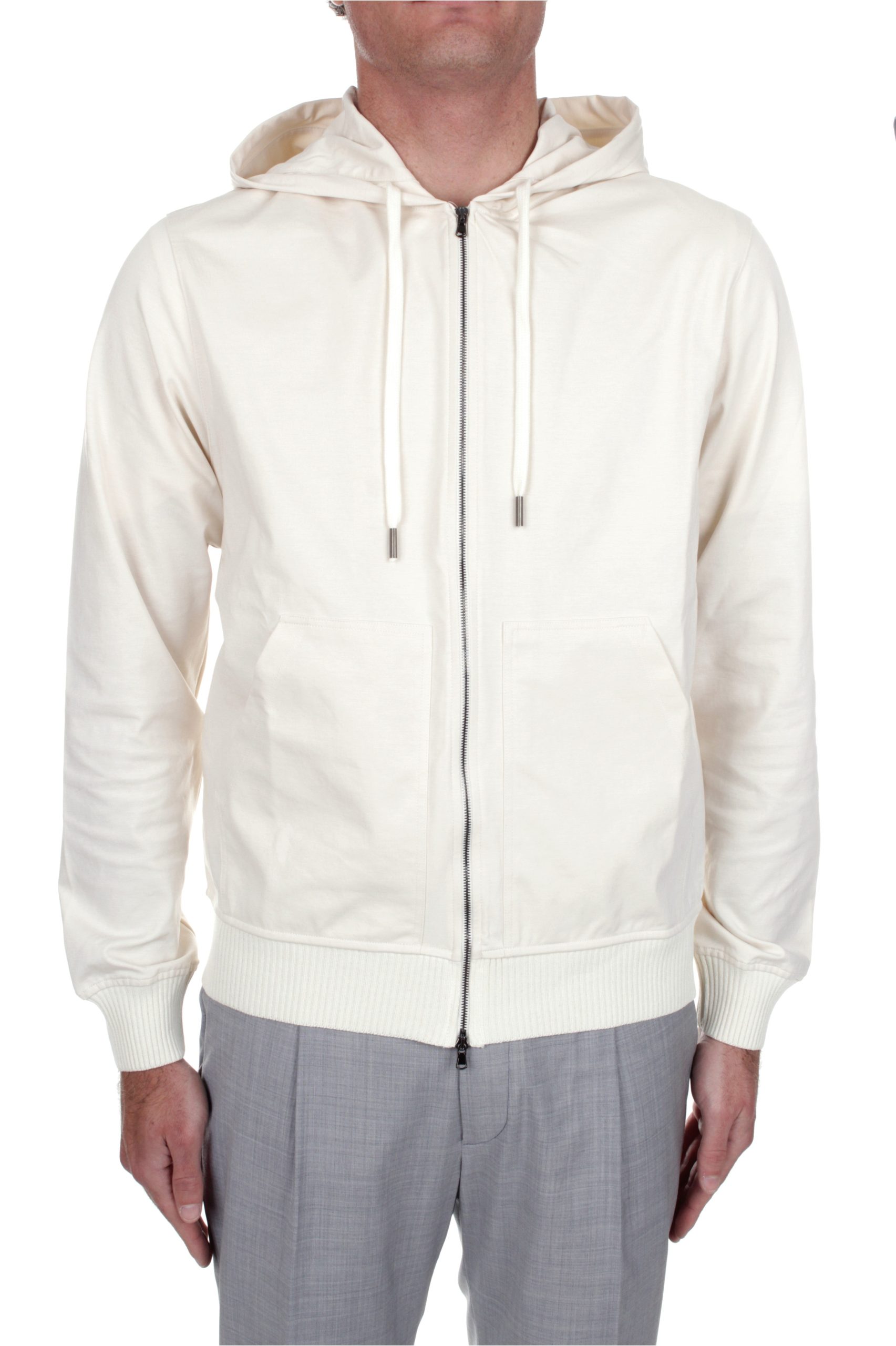 FELPA CON CAPPUCCIO E ZIP H953 GESSO 9