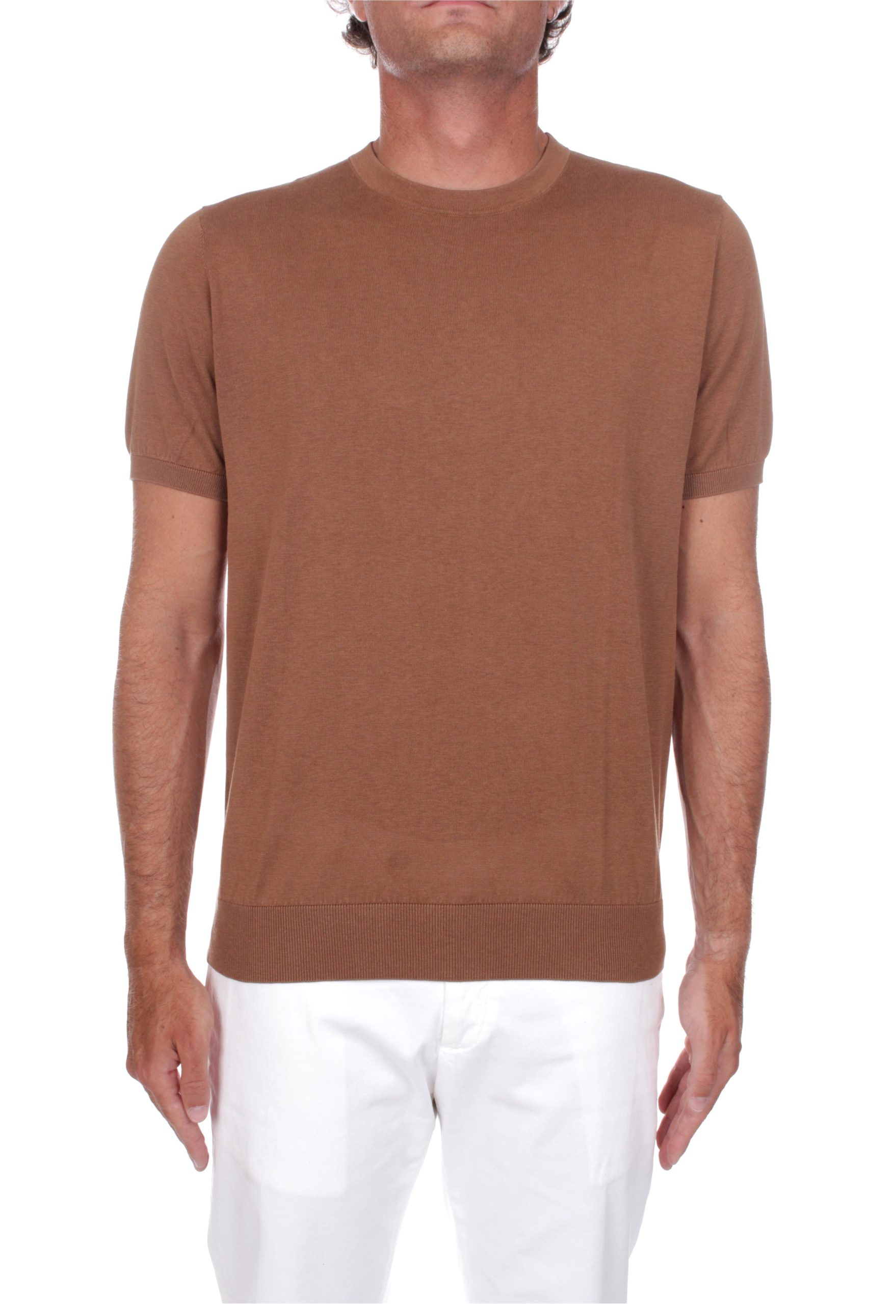 T-SHIRT MANICHE CORTE IN MAGLIA MAROTTA TABACCO
