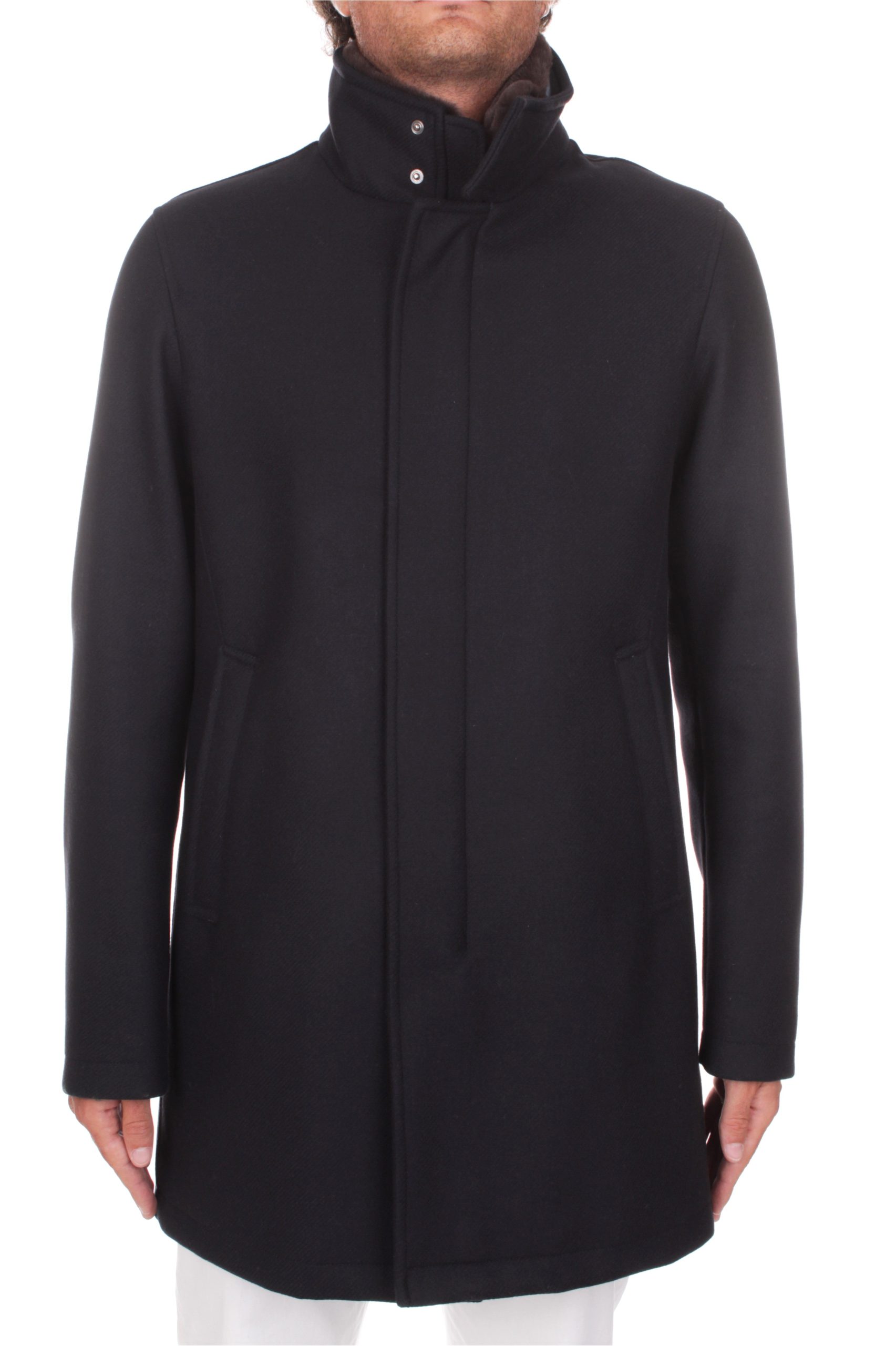 CAPPOTTO CON COLLO ECOPELLICCIA STACCABILE HERNO BLU SCURO 9290