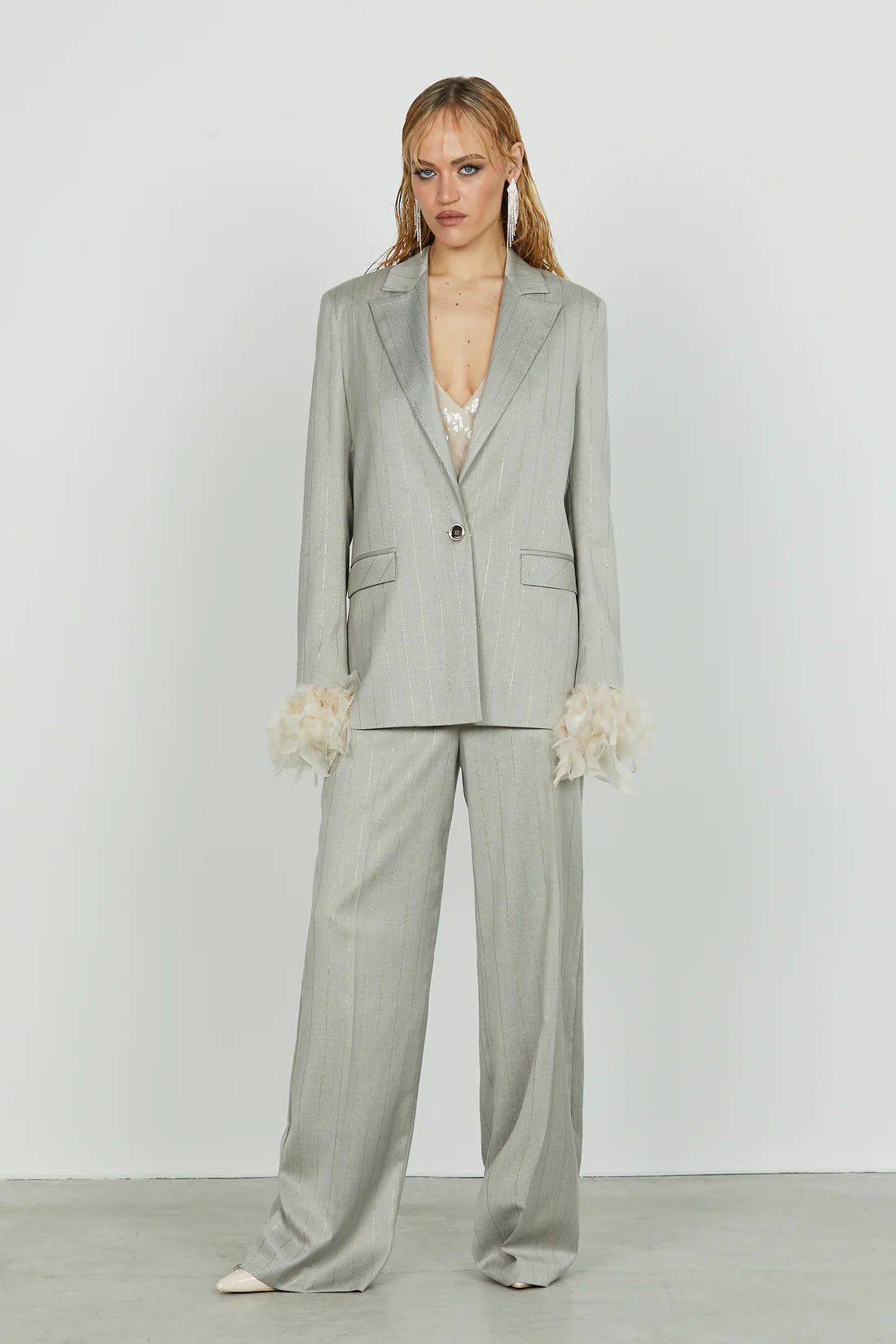 Panta AVEZ vita alta ampio gessato lurex RELISH