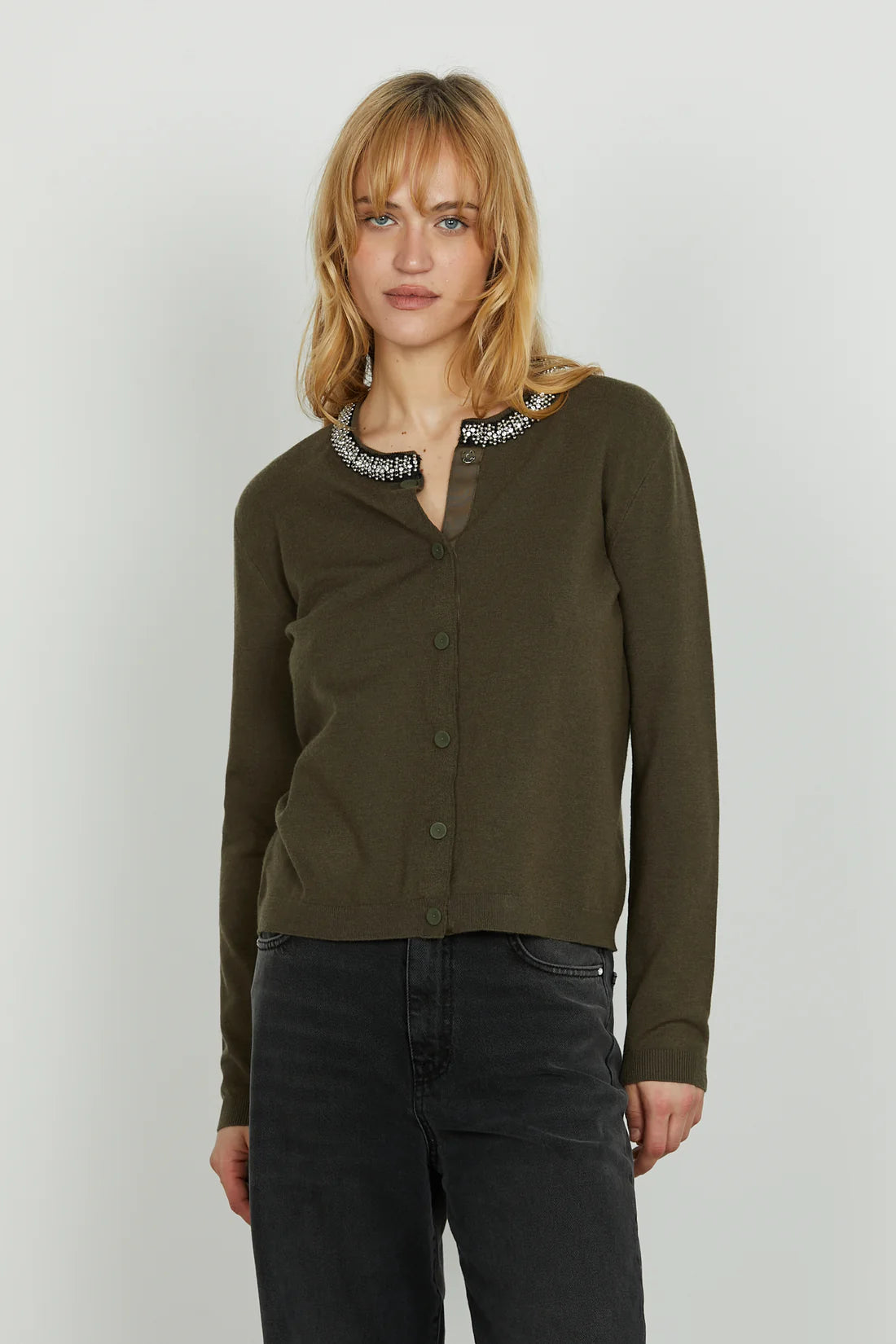 Cardigan SARIA manica lunga con applicazione strass più perline RELISH