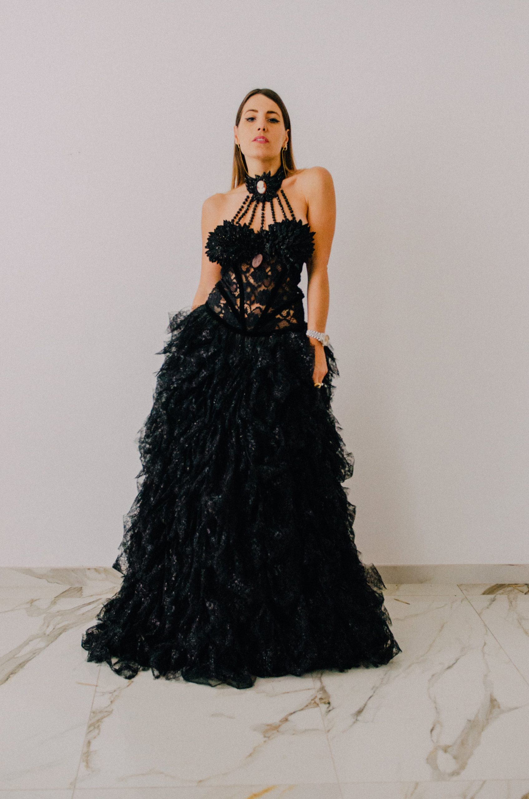 Abito Gai Mattiolo vintage in pizzo nero