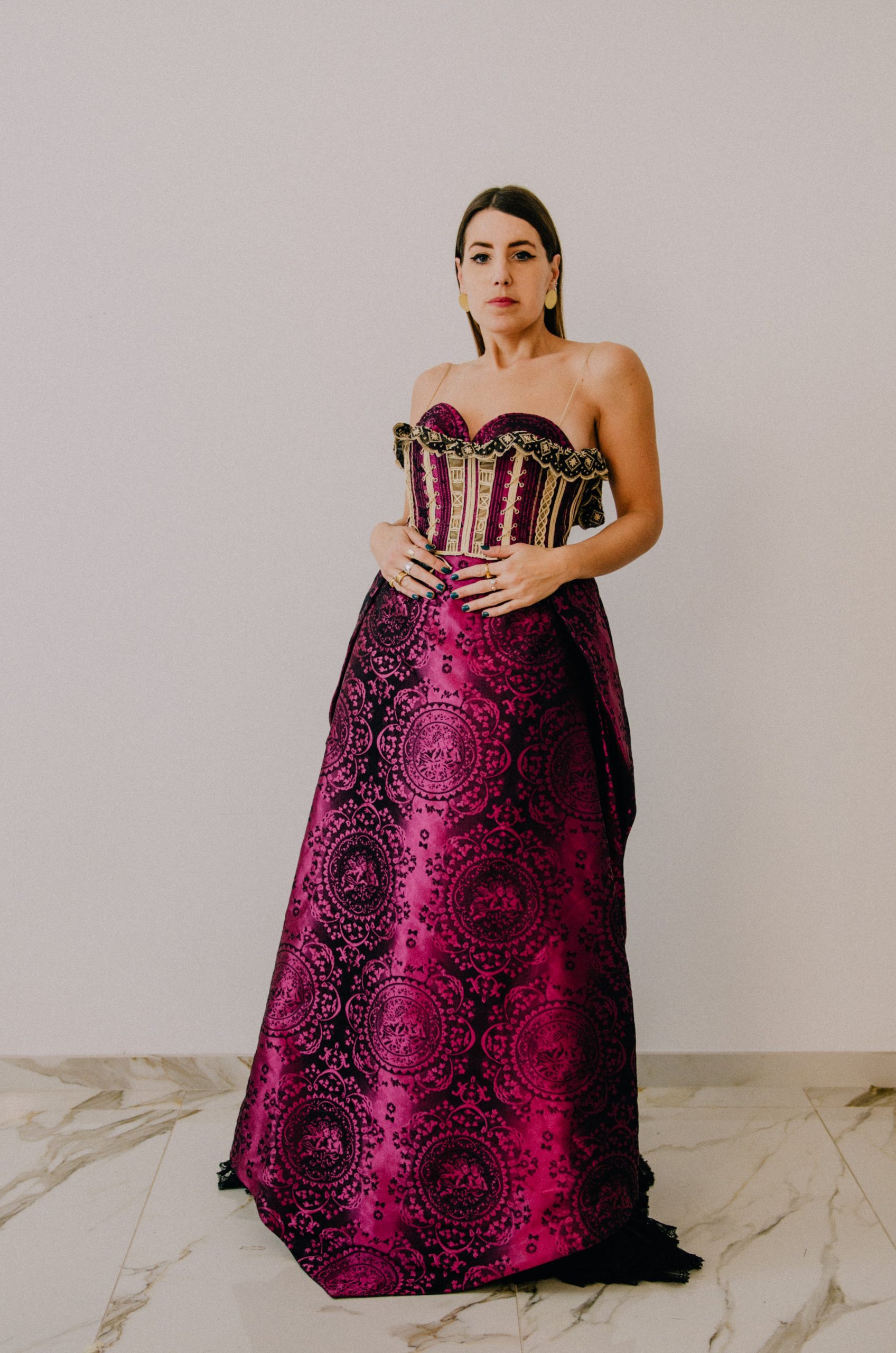 Abito Gai Mattiolo vintage con corsetto a gonna ampia