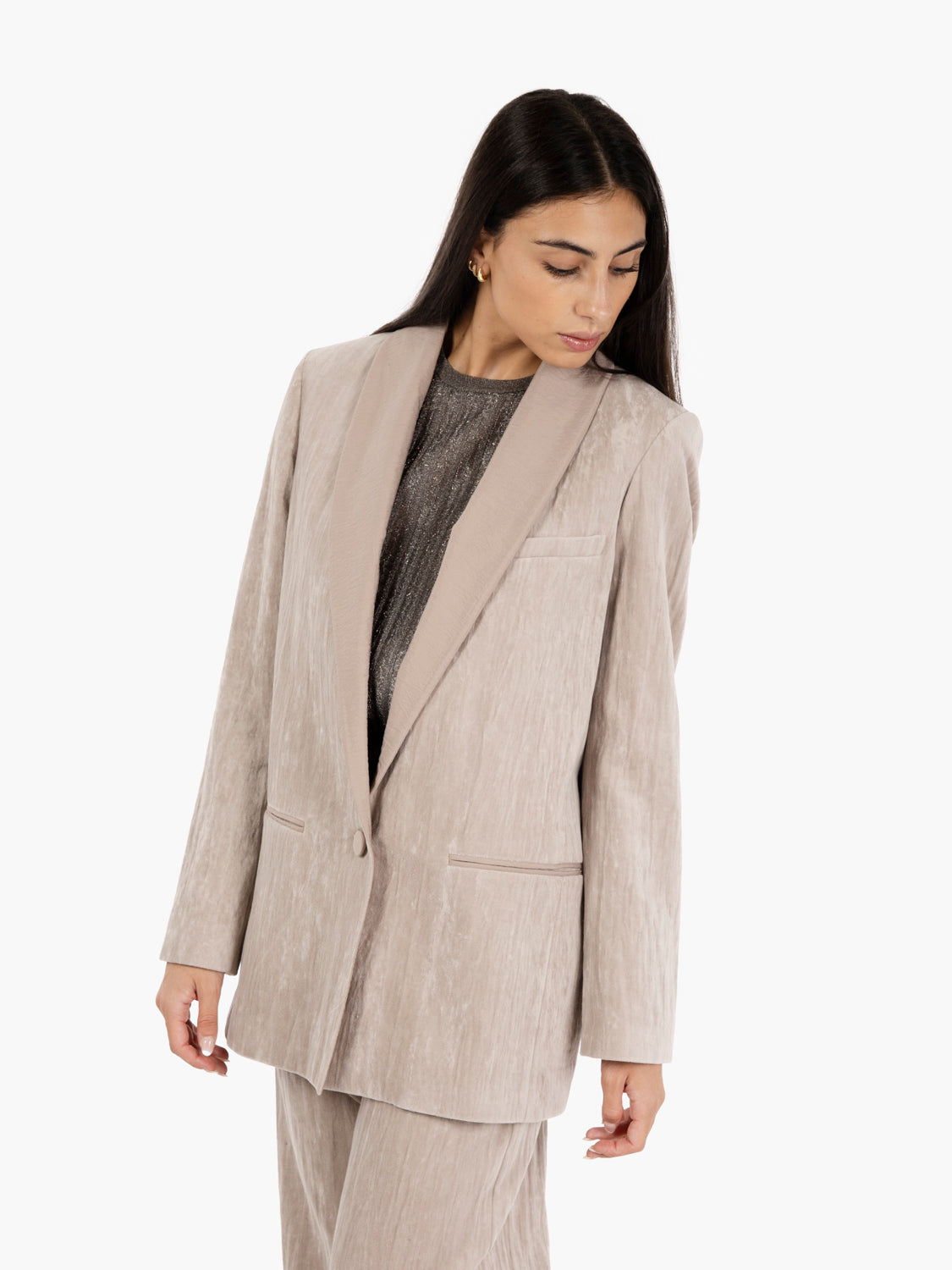 Blazer crinkle velvet smoking petalo