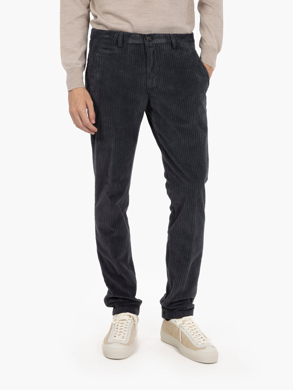 Pantaloni BG05 in cotone a coste grigio antracite