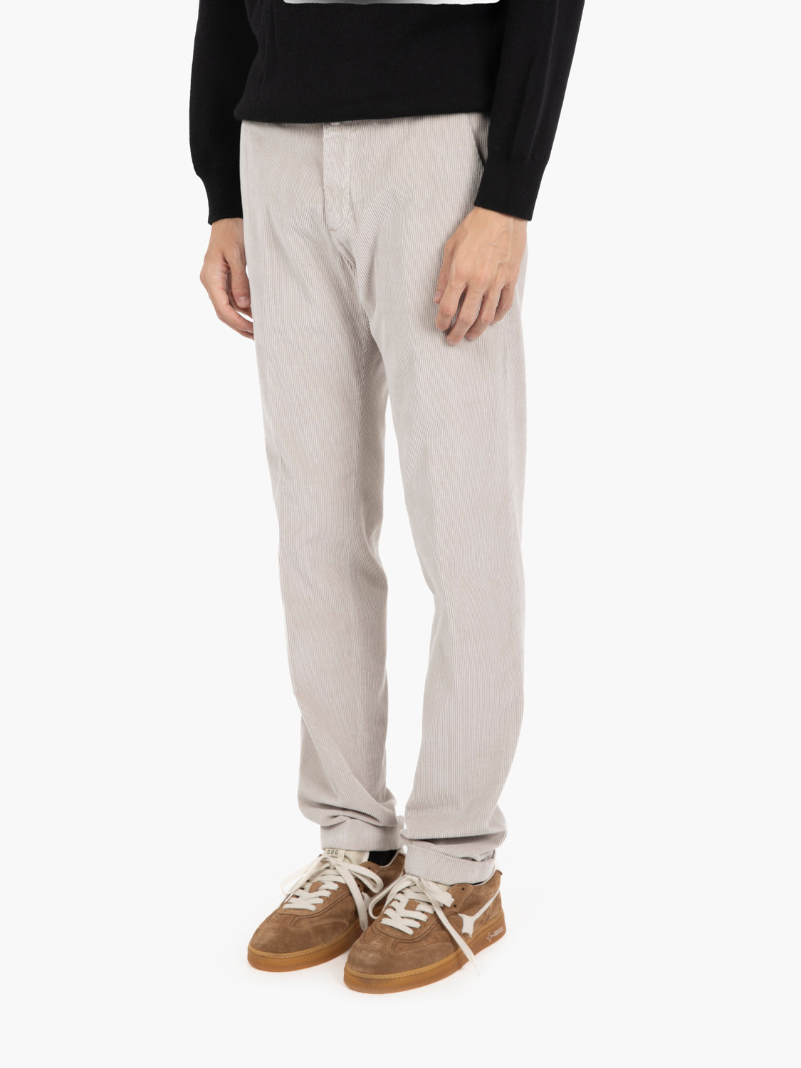 Pantaloni con balza in velluto yuta