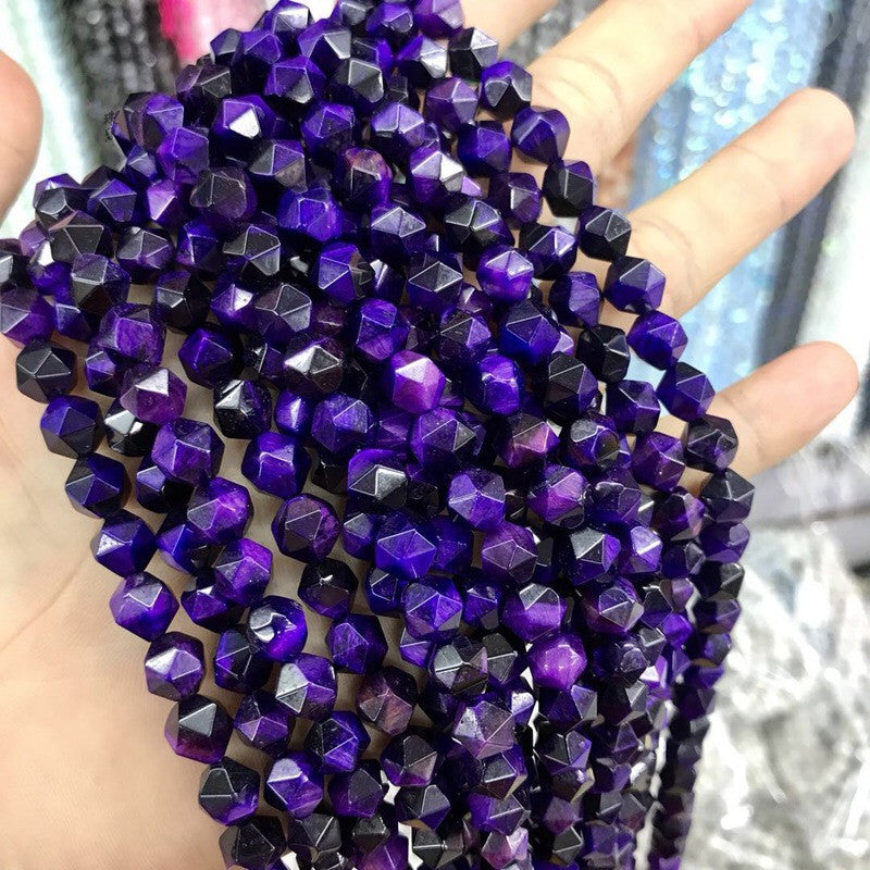 Filo di perline sfuse con taglio a diamante occhio di tigre viola naturale accessorio per il fai da te