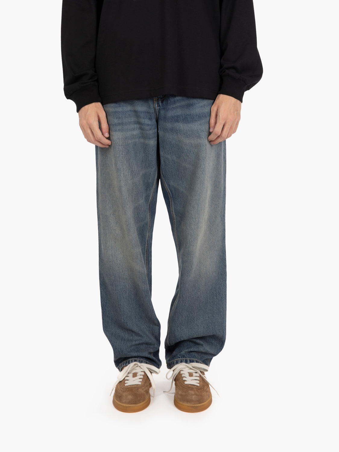 Single knee pant blue worn used wash