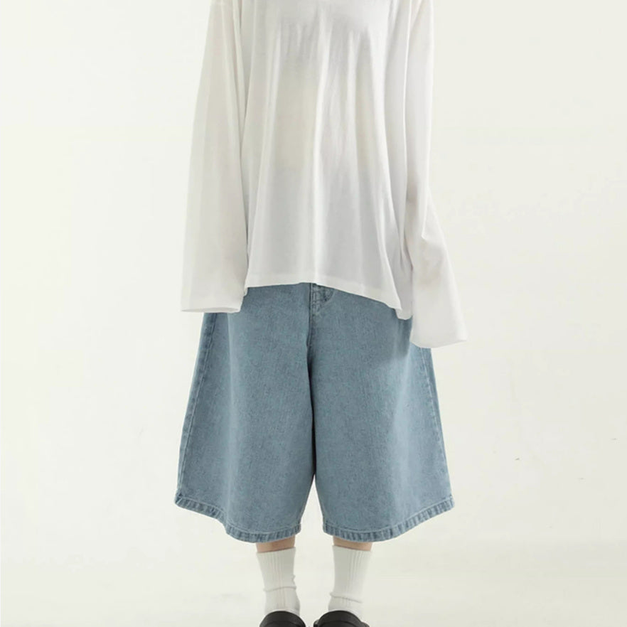 Bermuda jeans denim in stile retrò americano con vita elastica da donna