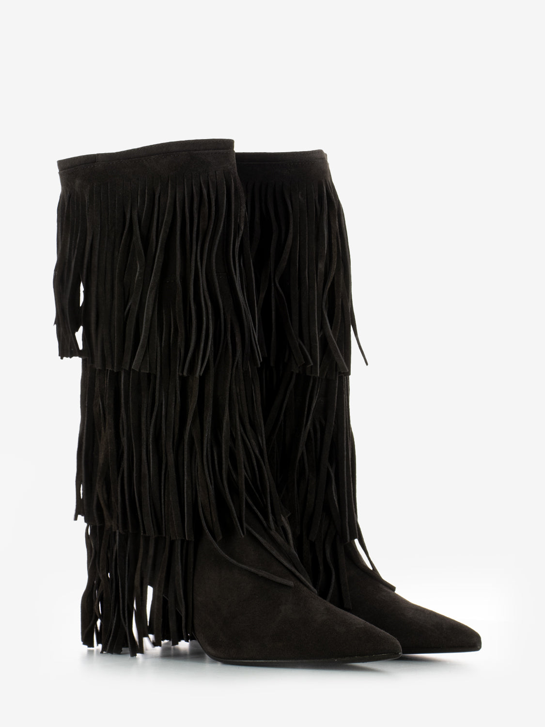 Stivale in camoscio con frange espresso