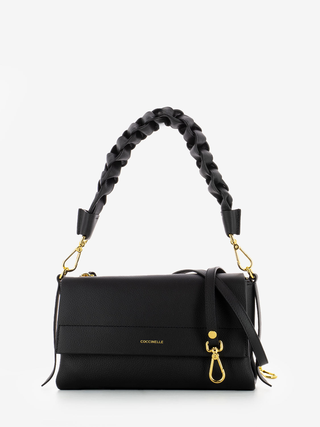 Borsa a spalla in pelle martellata nera