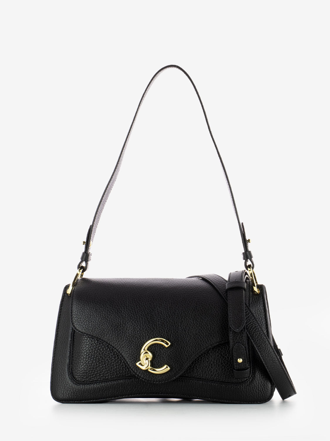 Borsa a spalla in pelle martellata nera