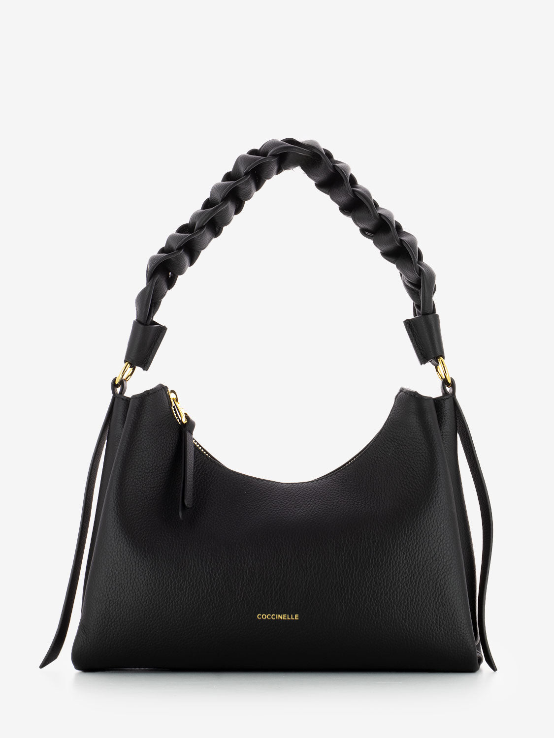 Handbag double grainy leather noir / cognac