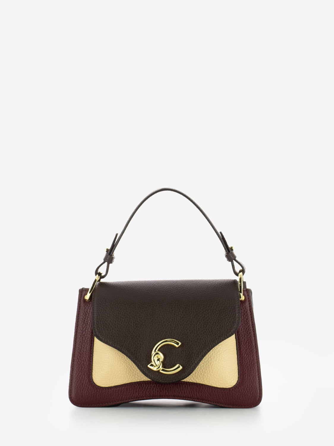 Handbag small grained leather ribes / brunette