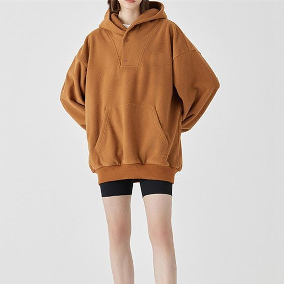 Felpa pullover con cappuccio loose fit in pile termico