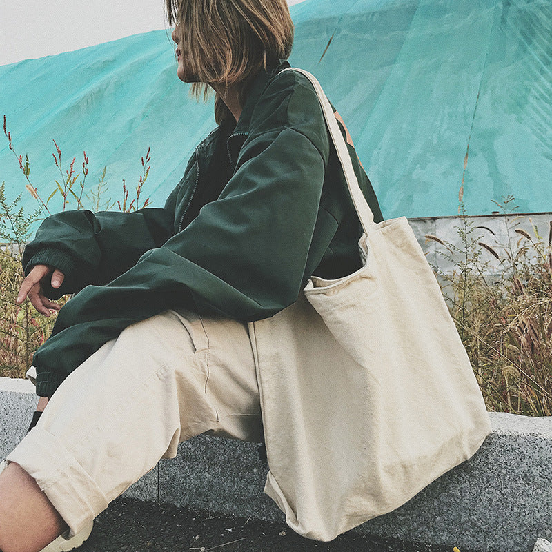 Borsa shopping bag ampia in tela canvas capiente