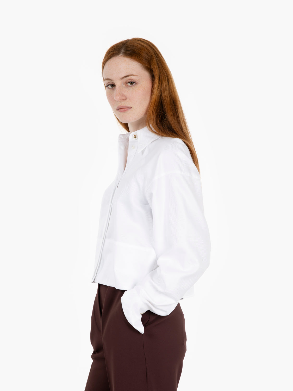 Camicia crop tessuto rigato bianco