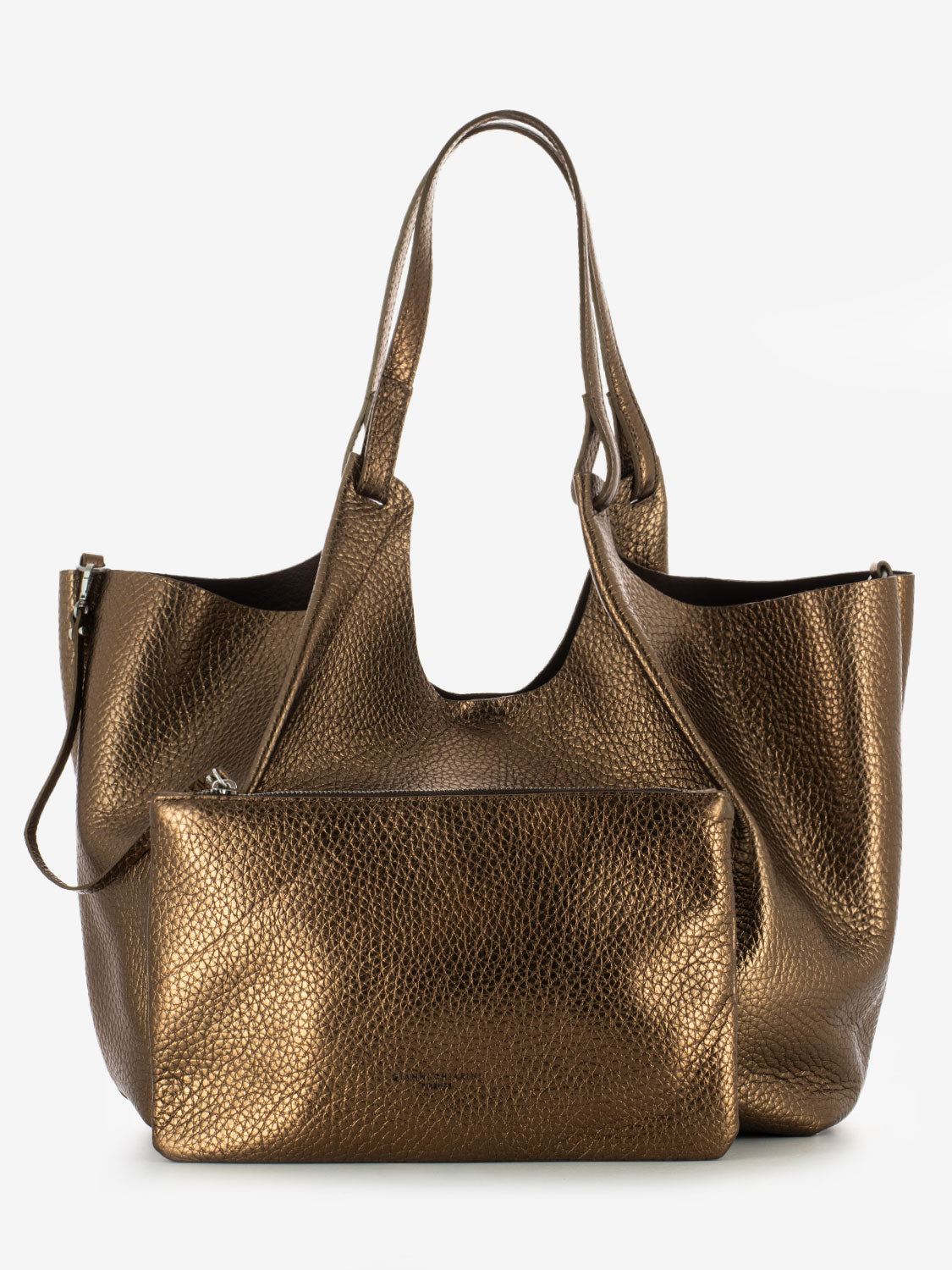 Borsa Dua large in pelle laminata toasted / testa di moro