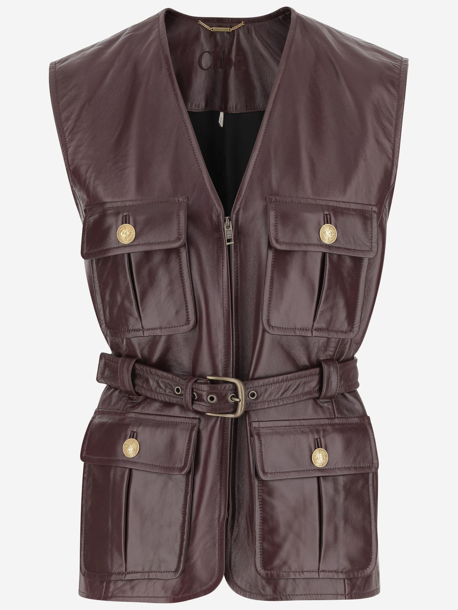 GILET IN PELLE CON TASHE E CINTURA