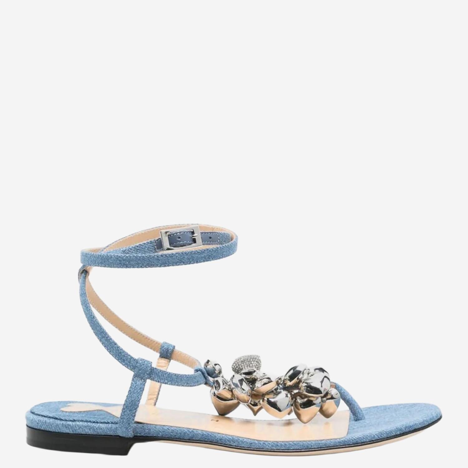 SANDALI IN COTONE E PELLE